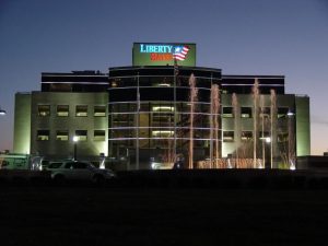 Liberty Bank Building at night
